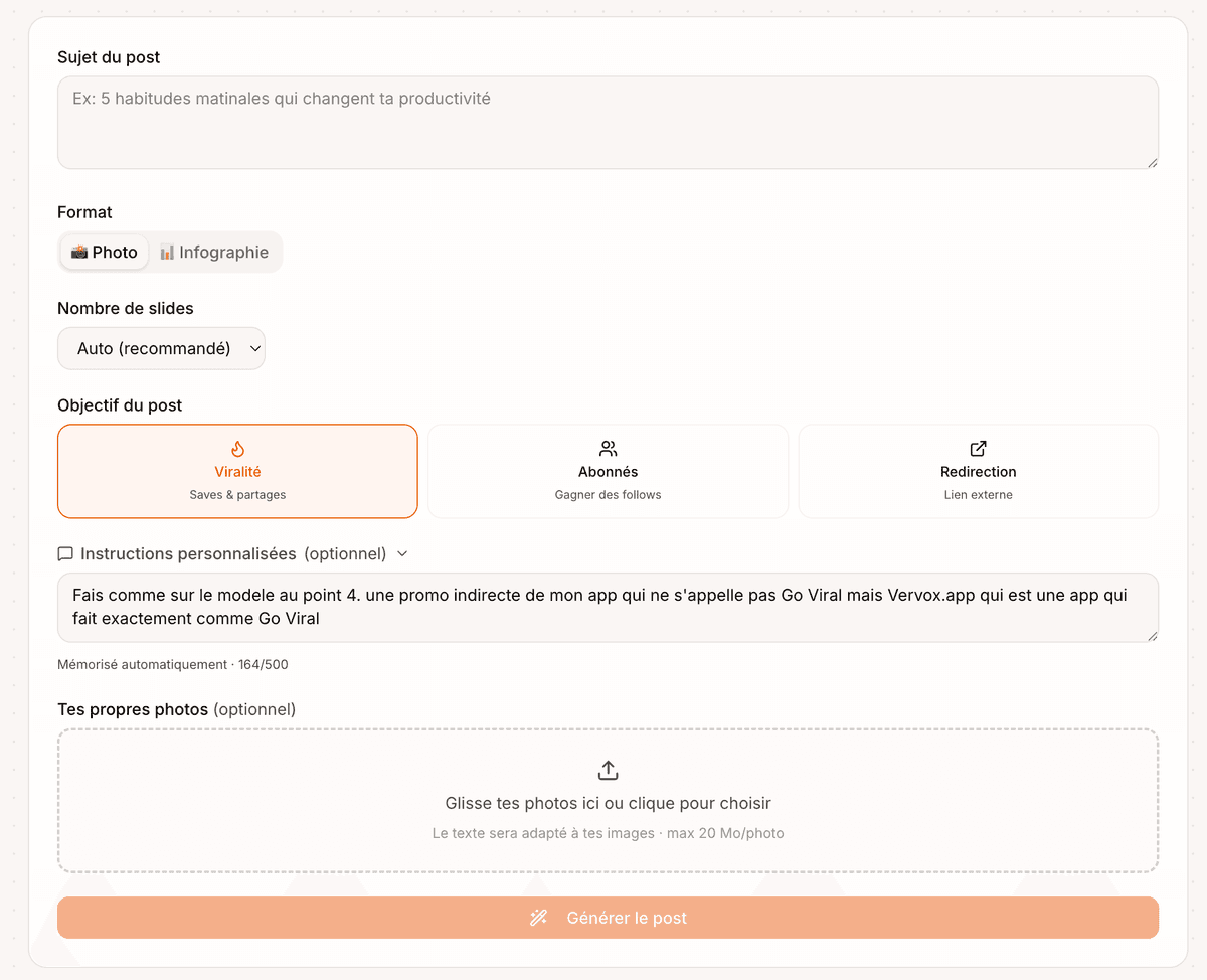 Étape 1 : Entre ton sujet — Vervox